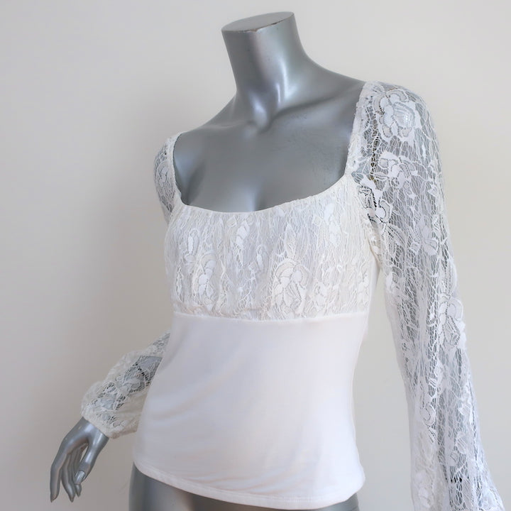 Nightcap Lace Long Sleeve Top White Stretch Jersey Size Medium