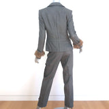 Vintage Yves Saint Laurent Fur-Trimmed Pant Suit Gray Wool Size 36/38