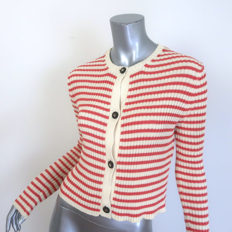 Christian Dior Striped Rib Knit Cardigan &amp; Tank Twinset Red/Ivory Size 34 NEW