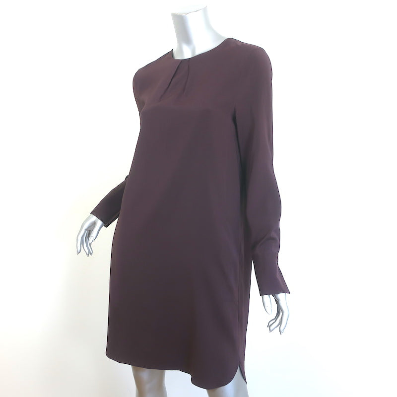Brunello Cucinelli Long Sleeve Shift Dress Burgundy Stretch Silk Size Celebrity Owned Brunello Cucinelli Long Sleeve Shift Dress Burgundy Stretch Silk Size Celebrity Owned