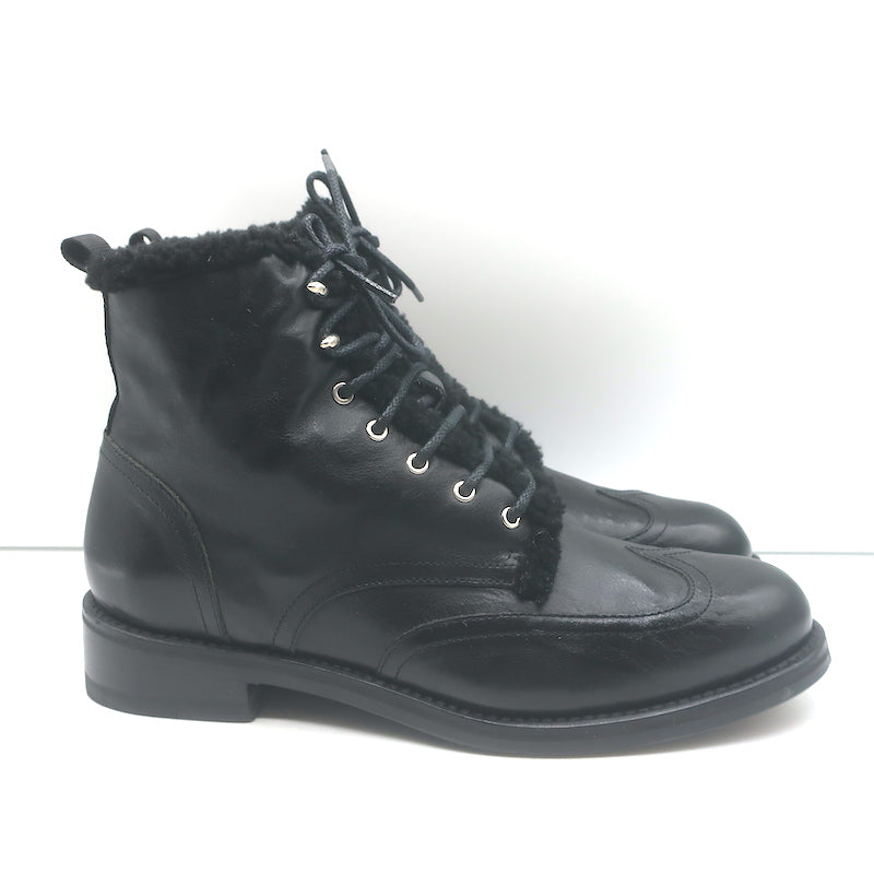 Rag &amp; Bone Cozen Shearling-Lined Combat Boots Black Leather Size 41