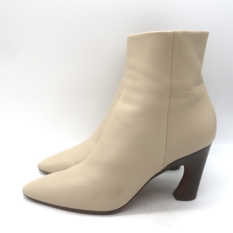 Chloe Oli Pointed Toe Ankle Boots Ivory Leather Size 39