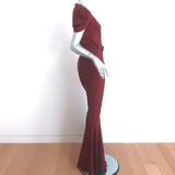 Michael Kors Collection Puff Sleeve Belted Maxi Dress Burgundy Crepe Size 12