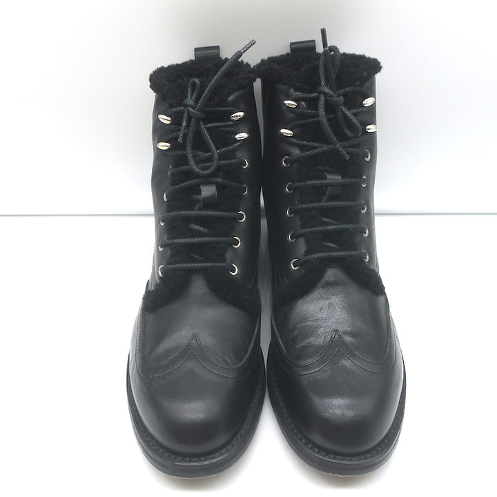 Rag &amp; Bone Cozen Shearling-Lined Combat Boots Black Leather Size 41