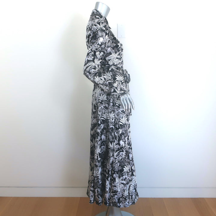 Gabriela Hearst Galway Belted Maxi Shirtdress Black Jungle Print Silk Size 40