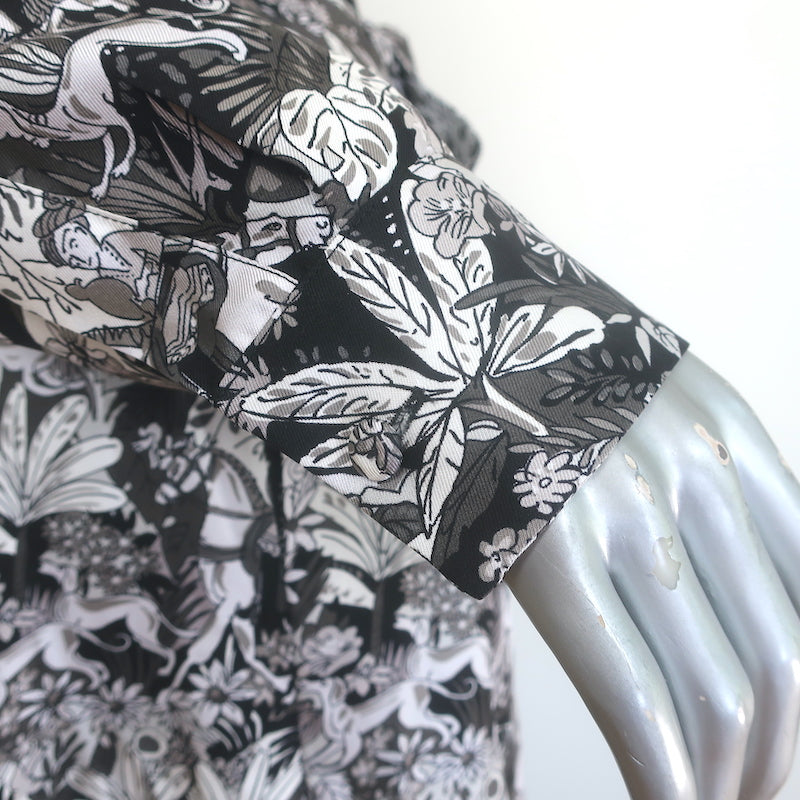 Gabriela Hearst Galway Belted Maxi Shirtdress Black Jungle Print Silk Size 40