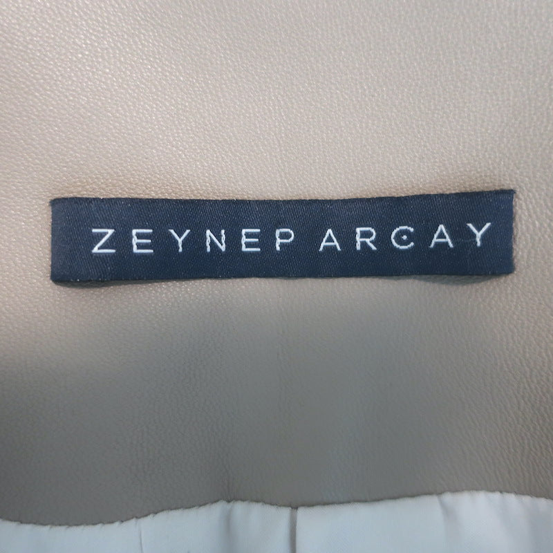 Zeynep Arcay Leather Suit Taupe Size US 10 Double Breasted Jacket &amp; Mom Pants