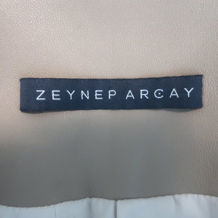 Zeynep Arcay Leather Suit Taupe Size US 10 Double Breasted Jacket &amp; Mom Pants