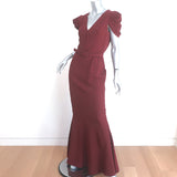 Michael Kors Collection Puff Sleeve Belted Maxi Dress Burgundy Crepe Size 12