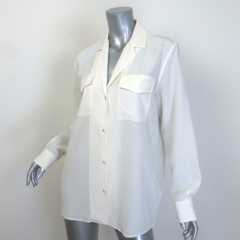 Bottega Veneta Flap Pocket Button Down Blouse Cream Silk Size 38 Long Sleeve Top