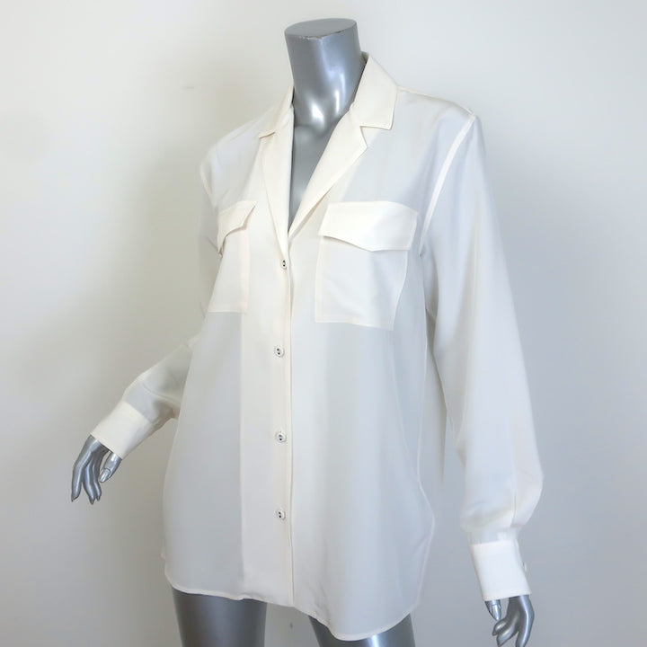Bottega Veneta Flap Pocket Button Down Blouse Cream Silk Size 38 Long Sleeve Top
