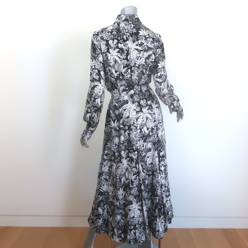 Gabriela Hearst Galway Belted Maxi Shirtdress Black Jungle Print Silk Size 40
