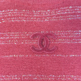 Chanel CC Lurex-Striped Short Sleeve Knit Top Red Cashmere-Blend Size 38