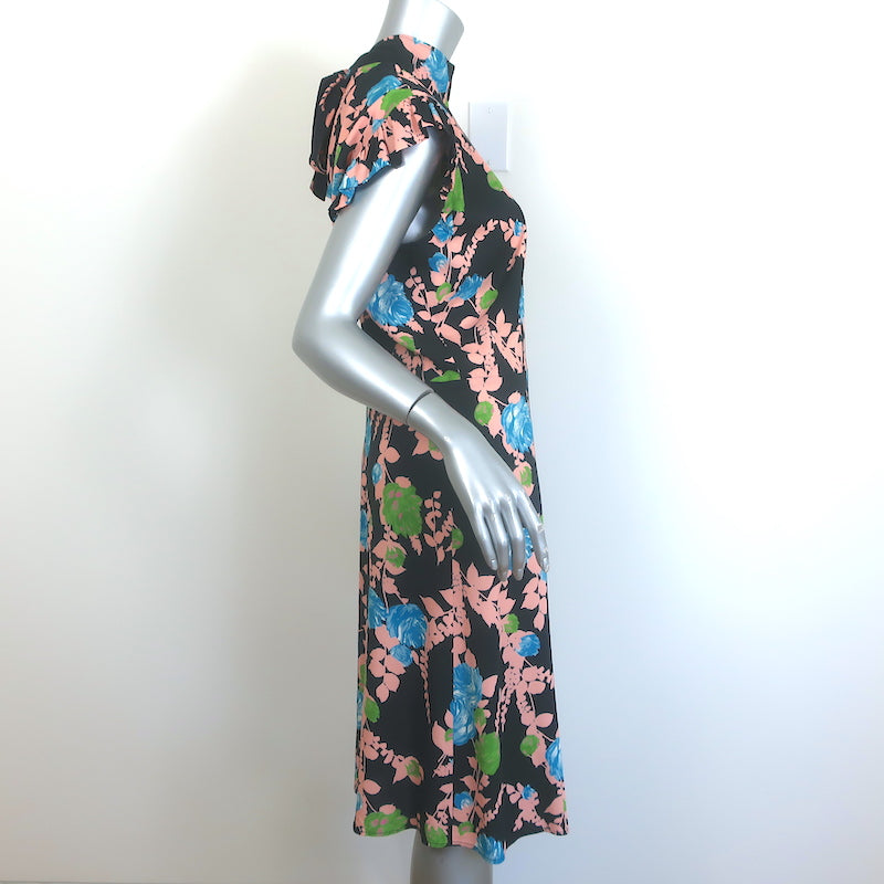 La DoubleJ Bon Ton Dress Black Floral Print Stretch Crepe Size Large