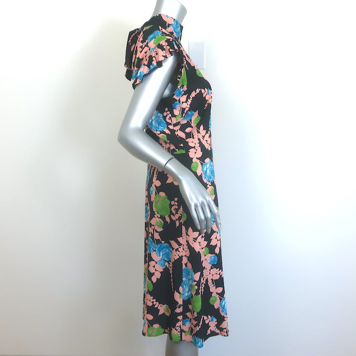 La DoubleJ Bon Ton Dress Black Floral Print Stretch Crepe Size Large