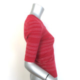 Chanel CC Lurex-Striped Short Sleeve Knit Top Red Cashmere-Blend Size 38