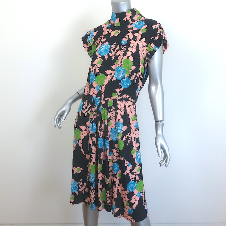 La DoubleJ Bon Ton Dress Black Floral Print Stretch Crepe Size Large