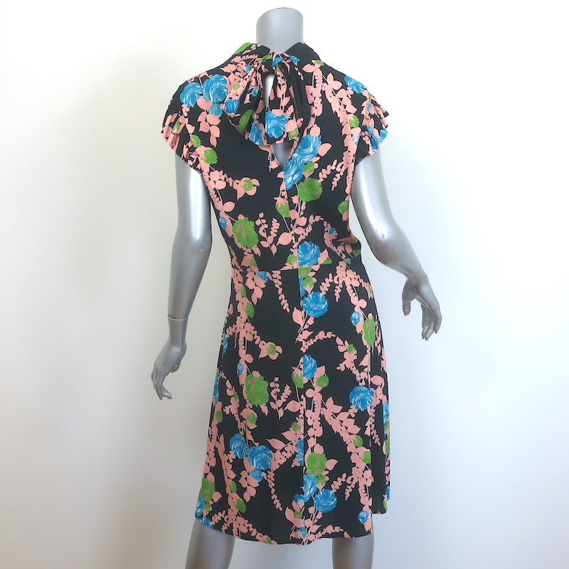 La DoubleJ Bon Ton Dress Black Floral Print Stretch Crepe Size Large