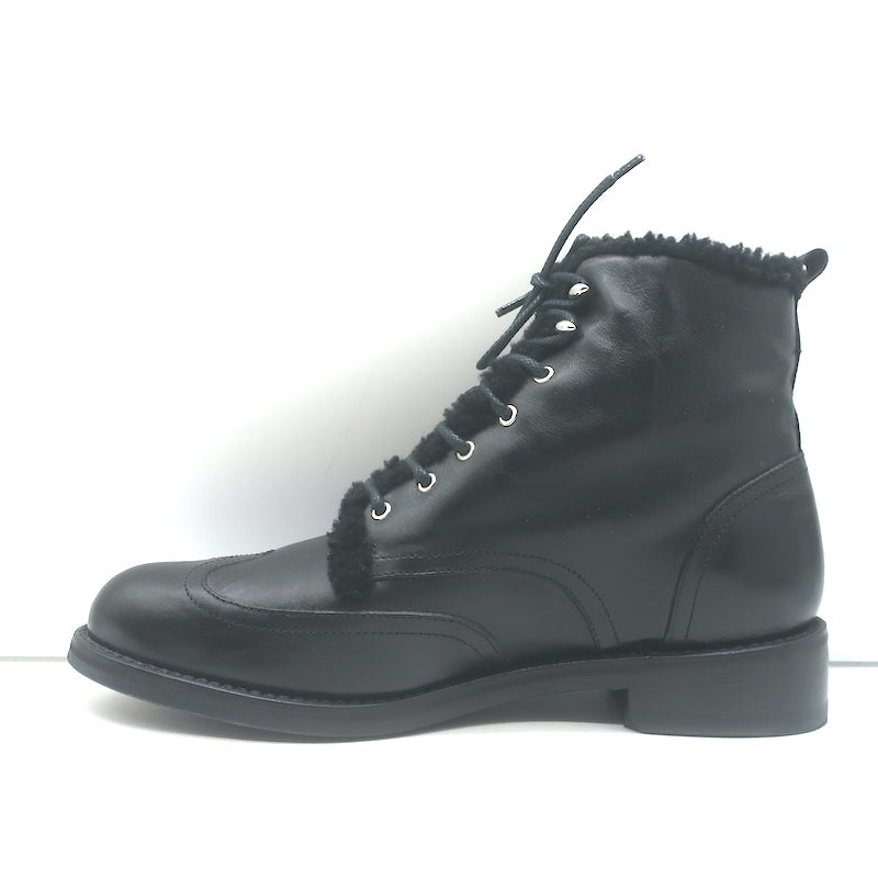 Rag &amp; Bone Cozen Shearling-Lined Combat Boots Black Leather Size 41