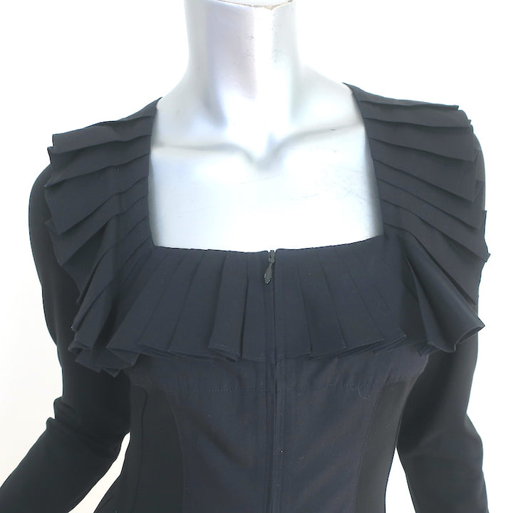 Anne Fontaine Zip-Front Pleated Mini Dress Lena Black Stretch Jersey Size 38