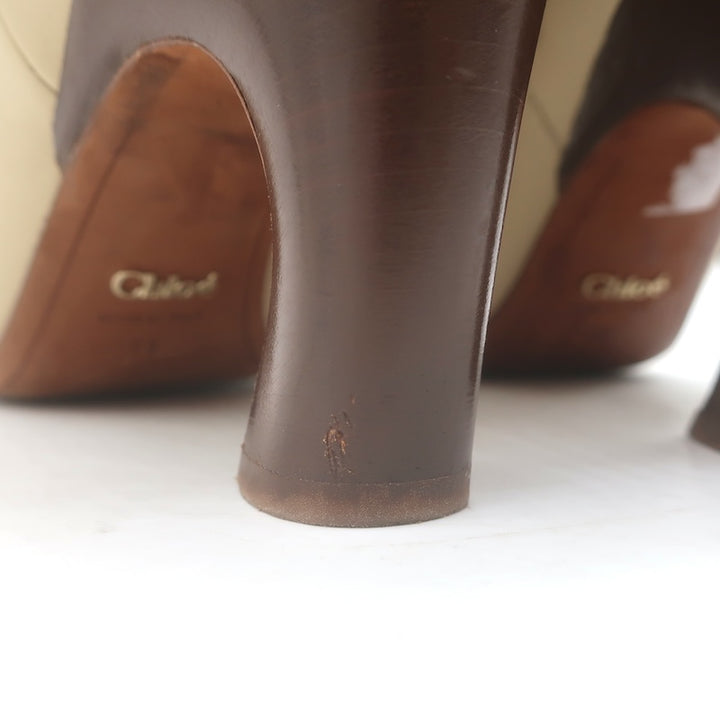 Chloe Oli Pointed Toe Ankle Boots Ivory Leather Size 39