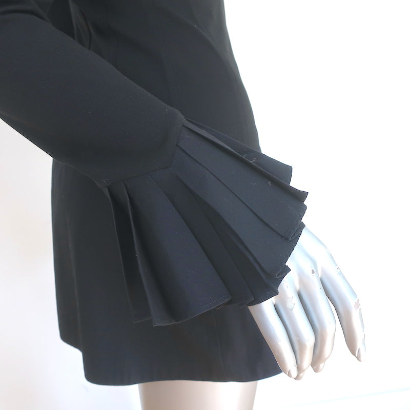 Anne Fontaine Zip-Front Pleated Mini Dress Lena Black Stretch Jersey Size 38