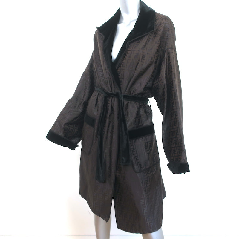 Ferracci Robes Vintage Fendi FF Jacquard Robe with Velvet Trim Dark Brown Size US 12 ...
