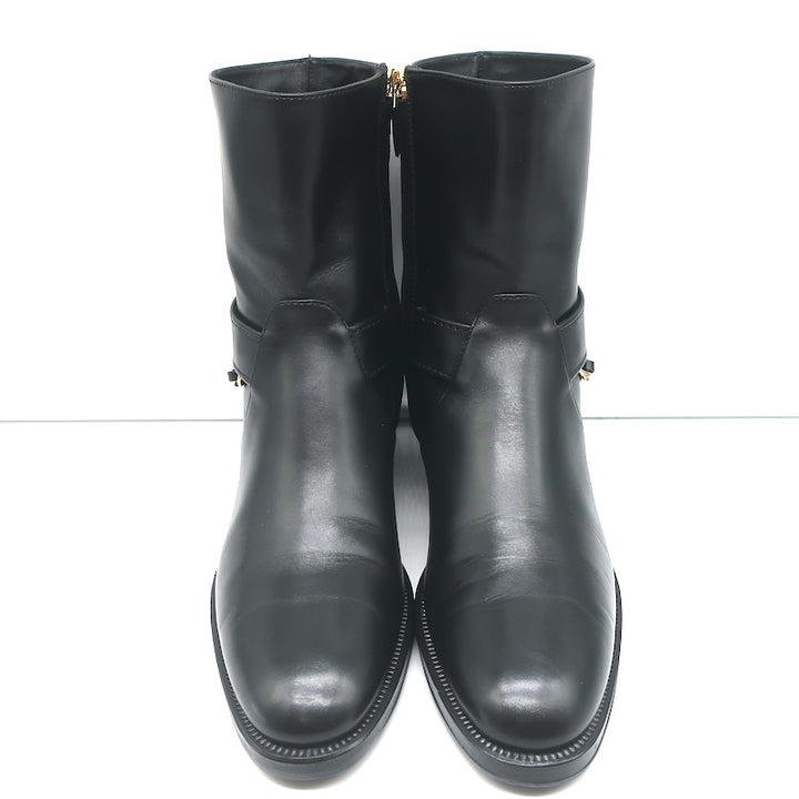 Chanel 22A CC Chain Short Riding Boots Black Leather Size 39 Ankle Boots