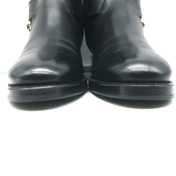 Chanel 22A CC Chain Short Riding Boots Black Leather Size 39 Ankle Boots