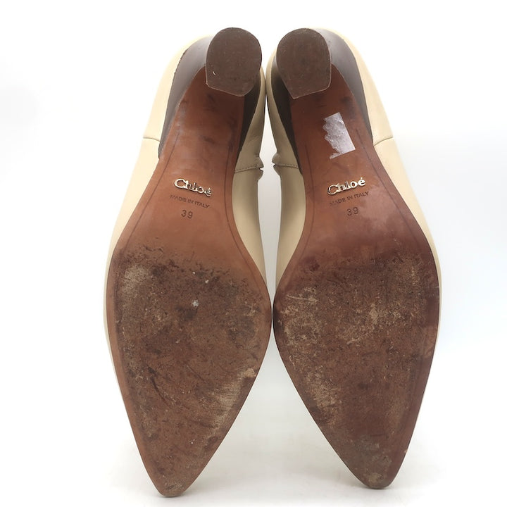 Chloe Oli Pointed Toe Ankle Boots Ivory Leather Size 39
