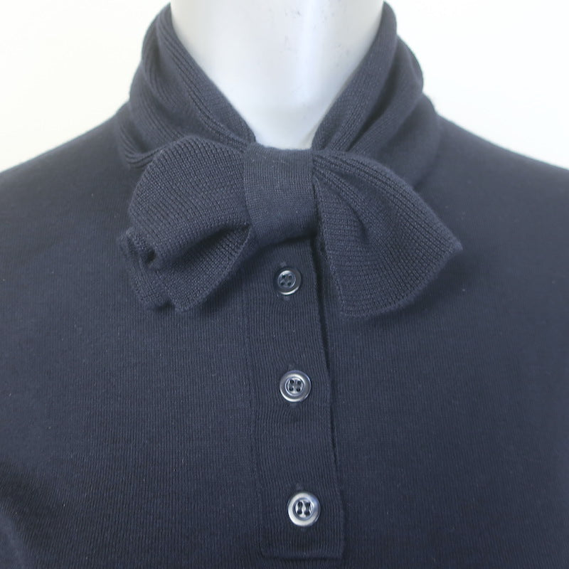 Christian Dior Tie-Neck Polo Sweater Navy Cashmere-Silk Size 38 US 6
