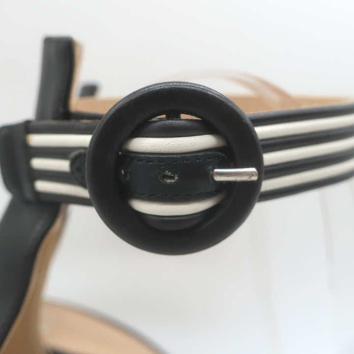 Gianvito Rossi Portofino Striped Ankle Strap Sandals Black/White Leather Size 40