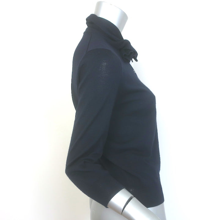 Christian Dior Tie-Neck Polo Sweater Navy Cashmere-Silk Size 38 US 6