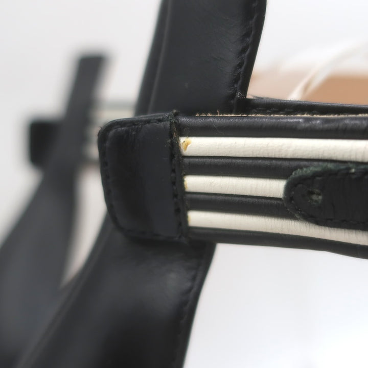 Gianvito Rossi Portofino Striped Ankle Strap Sandals Black/White Leather Size 40