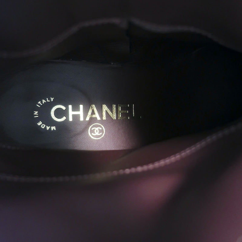 Chanel 22A CC Chain Short Riding Boots Black Leather Size 39 Ankle Boots
