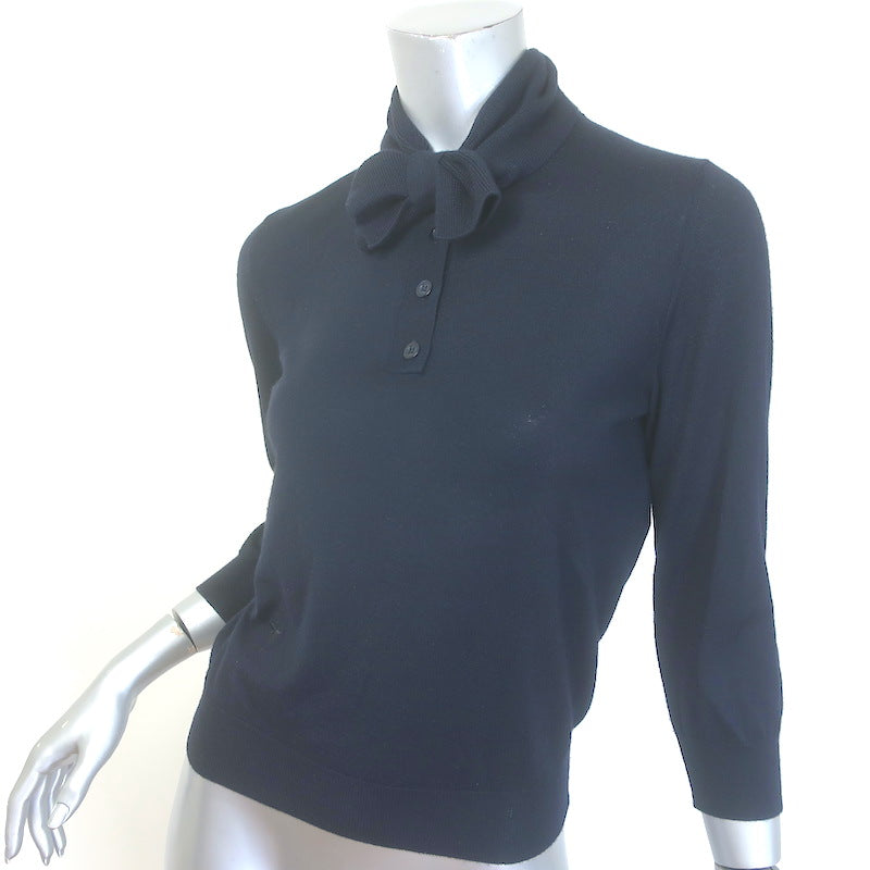 Christian Dior Tie-Neck Polo Sweater Navy Cashmere-Silk Size 38 US 6