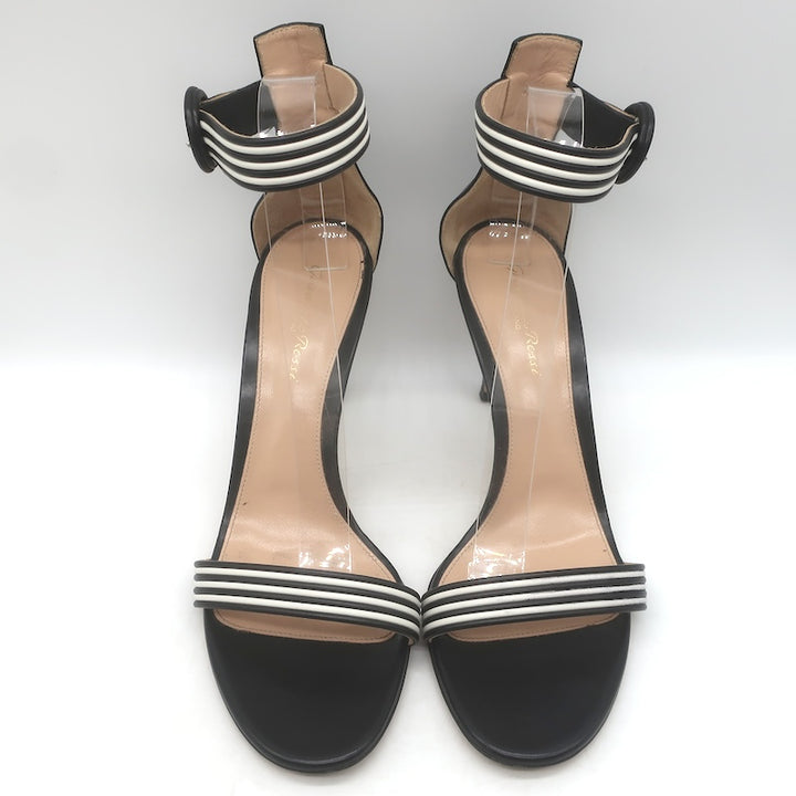 Gianvito Rossi Portofino Striped Ankle Strap Sandals Black/White Leather Size 40