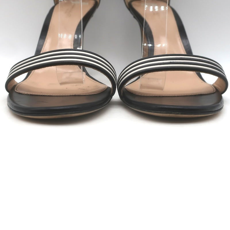 Gianvito Rossi Portofino Striped Ankle Strap Sandals Black/White Leather Size 40