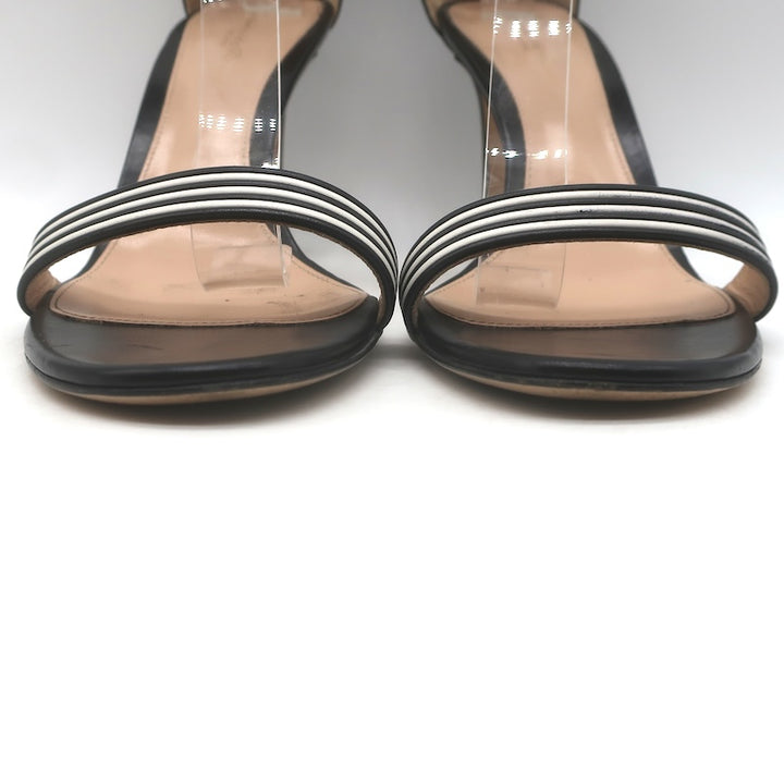 Gianvito Rossi Portofino Striped Ankle Strap Sandals Black/White Leather Size 40