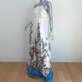 Roberto Cavalli Maxi Dress Cream/Multi Pleated Printed Silk Size 42