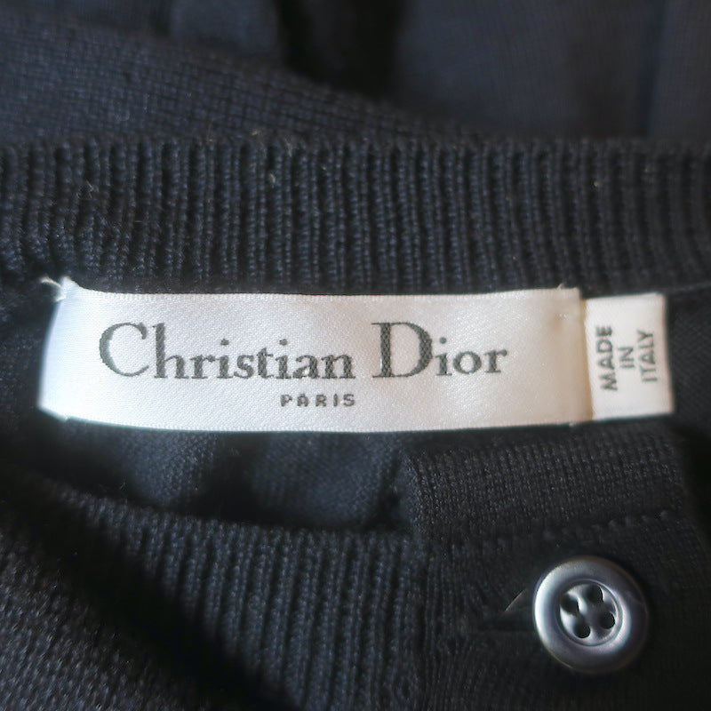 Christian Dior Tie-Neck Polo Sweater Navy Cashmere-Silk Size 38 US 6