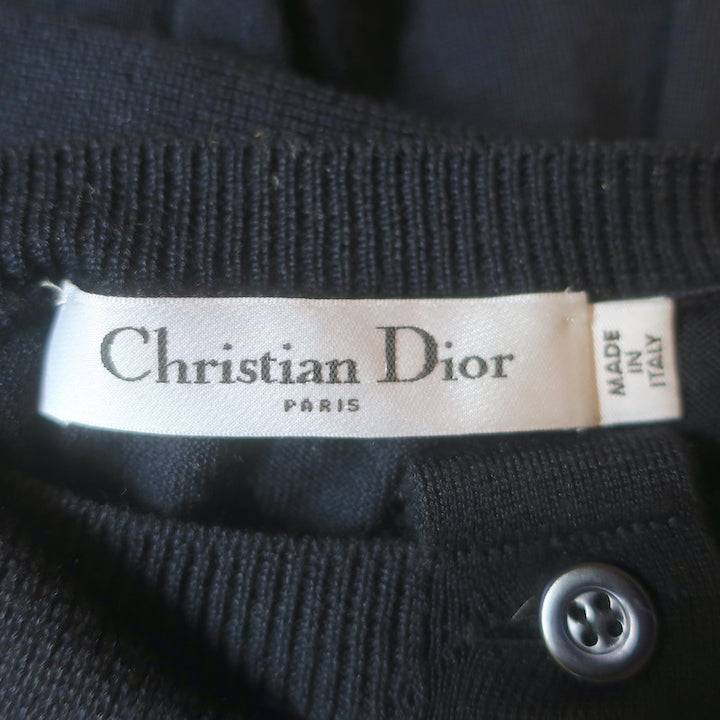 Christian Dior Tie-Neck Polo Sweater Navy Cashmere-Silk Size 38 US 6