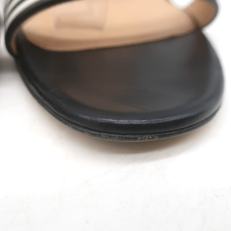 Gianvito Rossi Portofino Striped Ankle Strap Sandals Black/White Leather Size 40