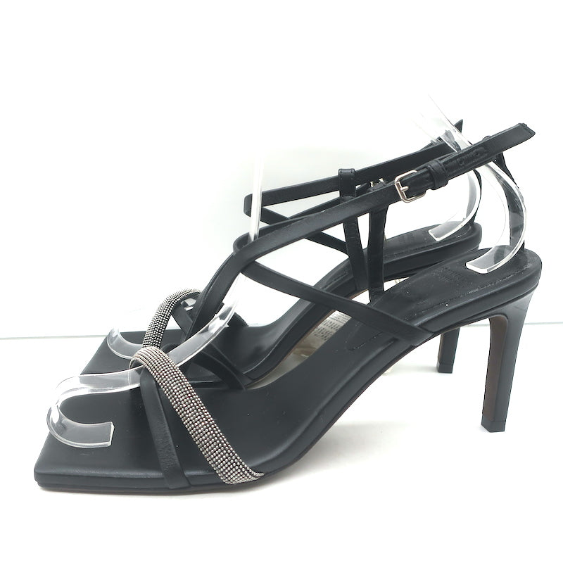 Brunello Cucinelli Monili Crisscross Sandals Black Leather Size 37.5 NEW