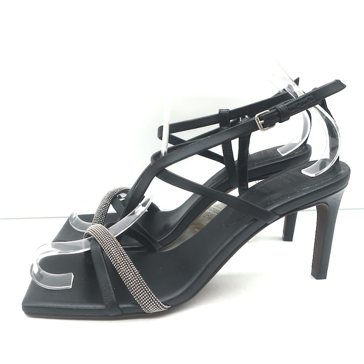 Brunello Cucinelli Monili Crisscross Sandals Black Leather Size 37.5 NEW