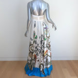 Roberto Cavalli Maxi Dress Cream/Multi Pleated Printed Silk Size 42