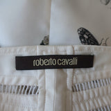 Roberto Cavalli Maxi Dress Cream/Multi Pleated Printed Silk Size 42