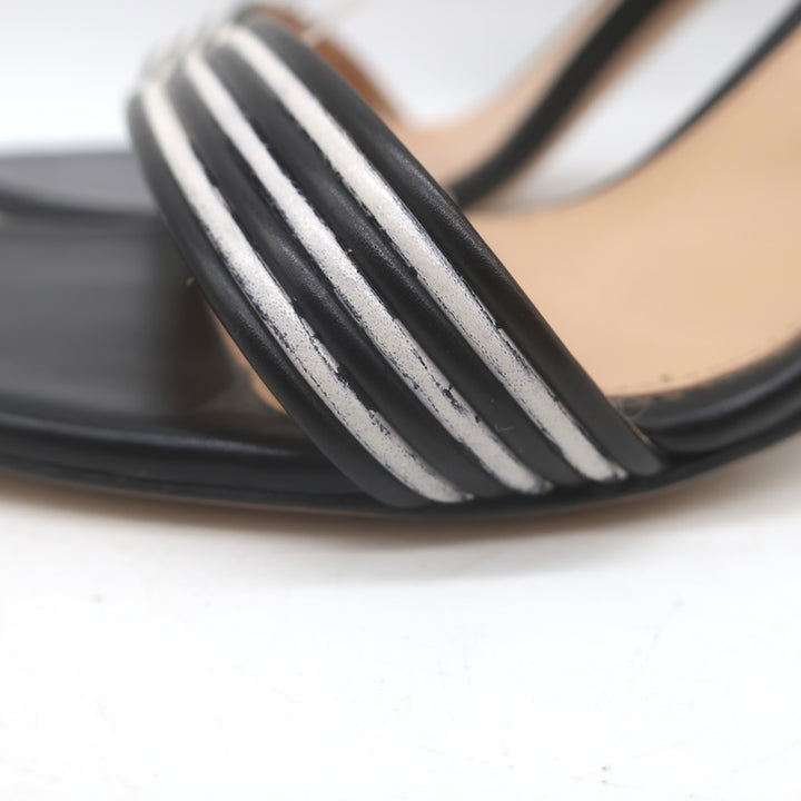 Gianvito Rossi Portofino Striped Ankle Strap Sandals Black/White Leather Size 40