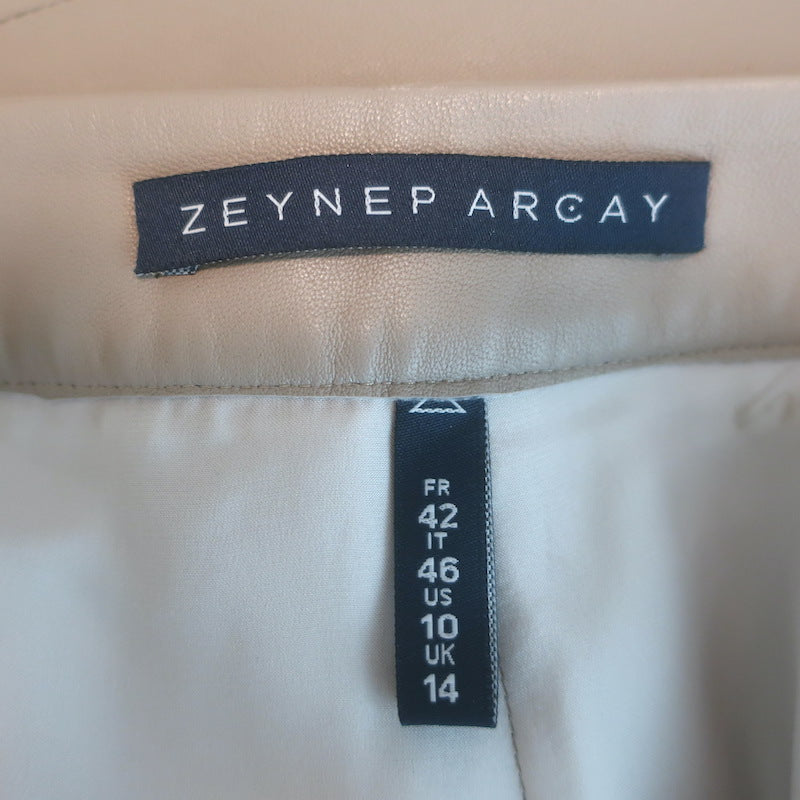 Zeynep Arcay Leather Suit Taupe Size US 10 Double Breasted Jacket &amp; Mom Pants