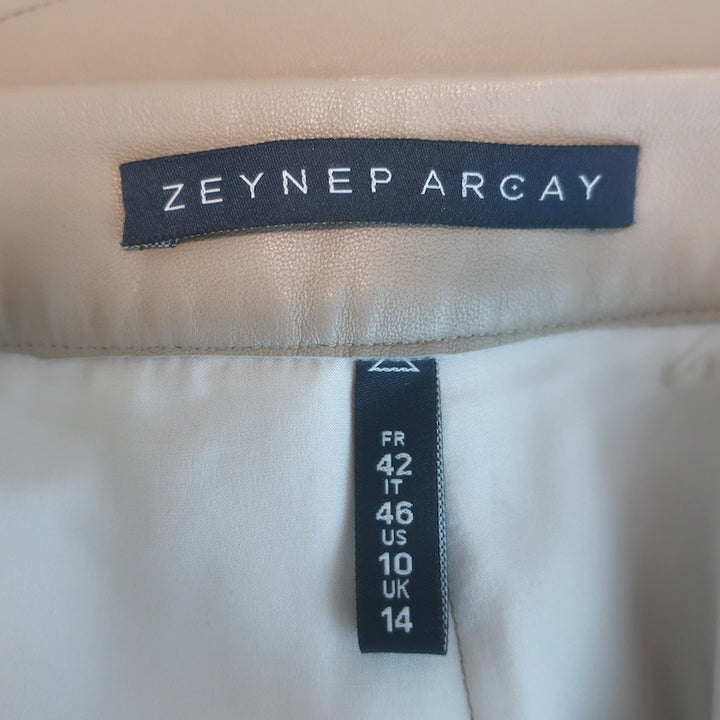 Zeynep Arcay Leather Suit Taupe Size US 10 Double Breasted Jacket &amp; Mom Pants